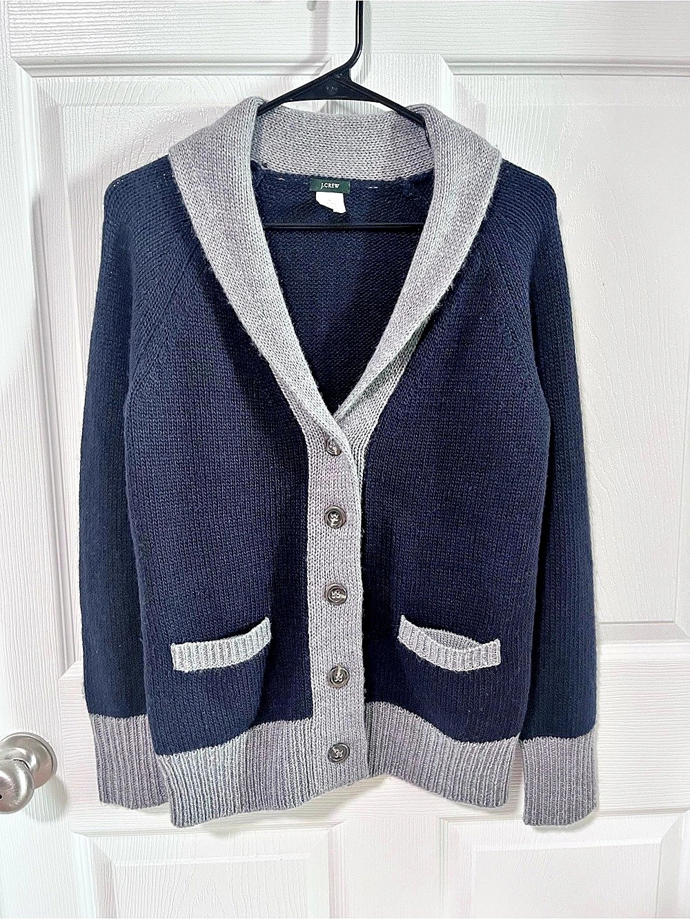 J.Crew Shawl Collar Mohair Wool Blend Cardigan Blue & Gray Small